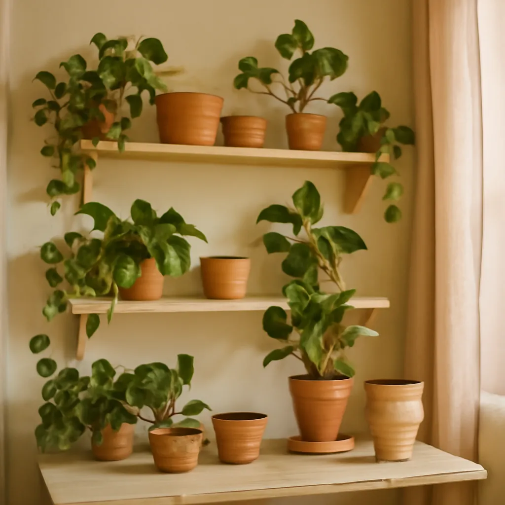 A plant-filled studio with pots and natural materials